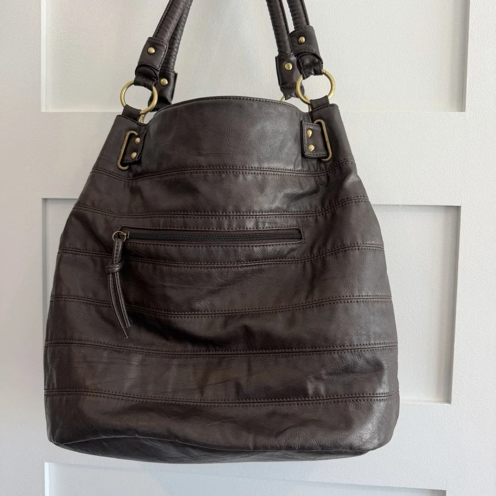 Brown Leather Hobo Bag Purse Large Handbag‎ Gold Hardware Boho Hippie Peasant